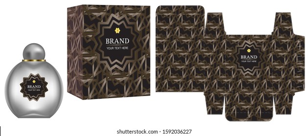 Packaging design, Label on perfume or cosmetic container with luxury box template and mockup box, illustration vector.	