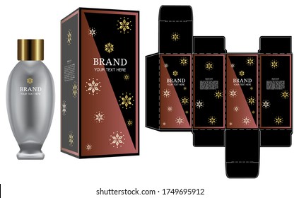 Diseño de embalajes, Etiqueta de perfume o contenedor cosmético con plantilla de caja de lujo y caja de maquillaje, vector de ilustración.	