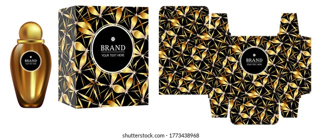 Packaging design, Label on perfume or cosmetic container with luxury box template and mockup box, illustration vector.	
