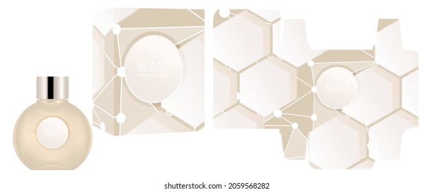 Packaging design, Label on perfume or cosmetic container with luxury box template and mockup box, illustration vector.	

