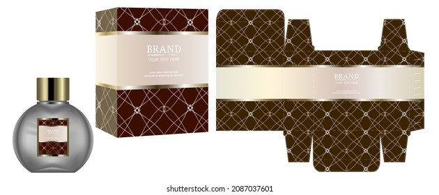 Packaging design, Label on perfume or cosmetic container with luxury box template and mockup box, illustration vector.	