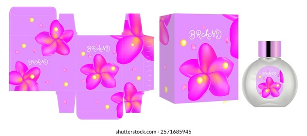 Packaging design, Label on perfume or cosmetic container with luxury box template and mockup box, illustration vector.	