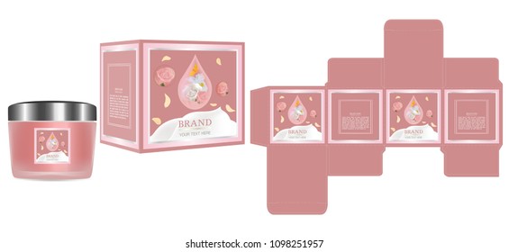 Packaging design, Label on pink cosmetic container with aroma concept luxury box template and mockup box, illustration vector.