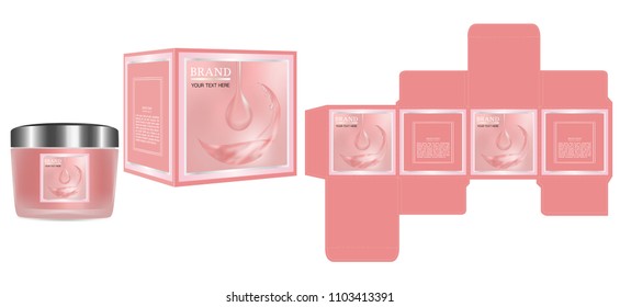 Packaging design, Label on pink cosmetic container with luxury box template and mockup box, illustration vector.	