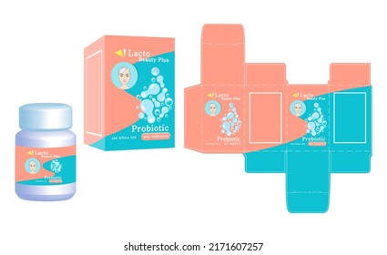 Packaging design, Label on supplement container with probiotic box template and mockup box, illustration vector.	