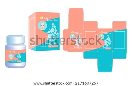 Packaging design, Label on supplement container with probiotic box template and mockup box, illustration vector.	