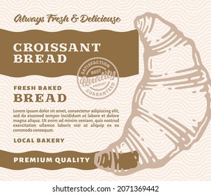 Packaging Design or Label Premium Bakery with Hand Drawn Croissant Bread in doodle vintage style