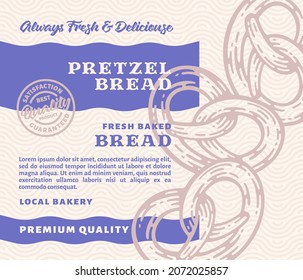 Packaging Design or Label Premium Bakery with Hand Drawn Pretzel Bread in doodle vintage style	
