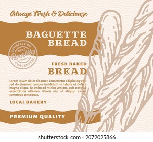 Packaging Design or Label Premium Bakery with Hand Drawn Baguette Bread in doodle vintage style	
