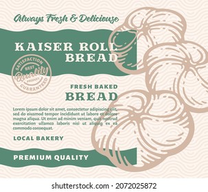 Packaging Design or Label Premium Bakery with Hand Drawn Kaiser roll Bread in doodle vintage style	
