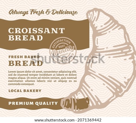 Packaging Design or Label Premium Bakery with Hand Drawn Croissant Bread in doodle vintage style