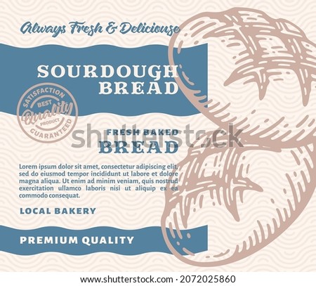 Packaging Design or Label Premium Bakery with Hand Drawn Sourdough Bread in doodle vintage style	
