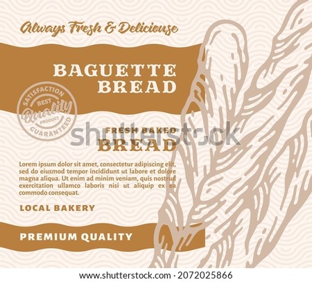 Packaging Design or Label Premium Bakery with Hand Drawn Baguette Bread in doodle vintage style	
