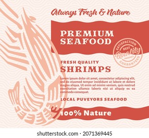 Verpackung Design oder Label Premium Seafood mit handgezogenen Shrimps im Vintage-Stil