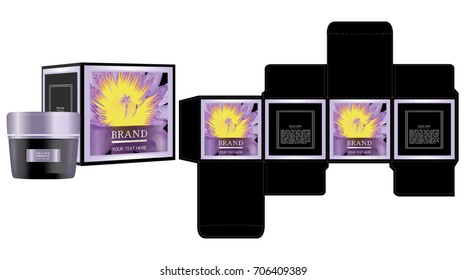 Packaging design,  lotus flower on luxury box design with cosmetic container and mockup box. Illustration vector
