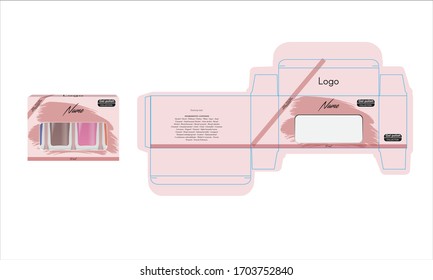 Diseño de embalajes, plancha lujosa de esmalte de uñas y maqueta para su producto. Vector de ilustración.