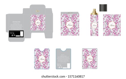Packaging design, luxury perfume box,  pocket perfume and deo design template and mock up box. Illustration vector.