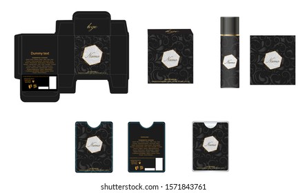 Packaging design, luxury perfume box,  pocket perfume and deo design template and mock up box. Illustration vector.