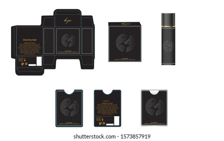 Packaging design, luxury perfume box,  pocket perfume and deo design template and mock up box. Illustration vector.