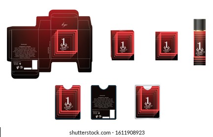 Diseño de embalajes, caja de perfumes de lujo, plancha de perfume de bolsillo y diseño de vídeo y maqueta. Vector de ilustración.