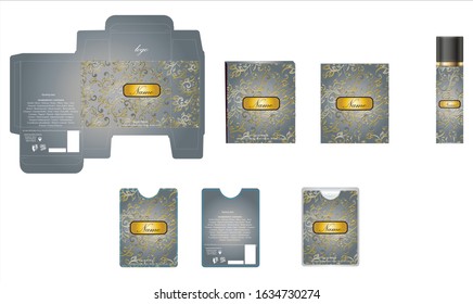 Packaging design, luxury perfume box,  pocket perfume and deo design template and mock up box. Illustration vector.