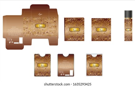 Packaging design, luxury perfume box,  pocket perfume and deo design template and mock up box. Illustration vector.