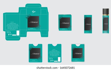 Verpackungsdesign, Luxus-Parfüm-Box, Taschen-Parfüm- und Deko-Design-Vorlage und Modell-Box. Illustration Vektorillustration.