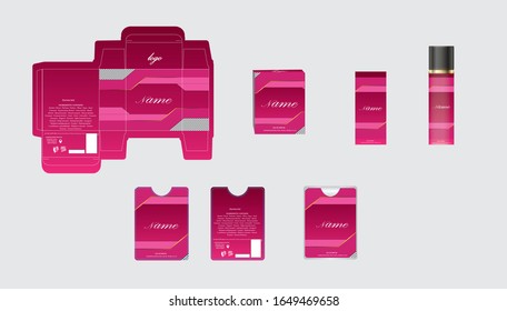 Diseño de embalajes, caja de perfumes de lujo, plancha de perfume de bolsillo y diseño de vídeo y maqueta. Vector de ilustración.