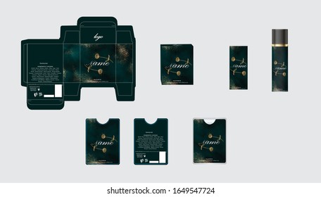 Packaging design, luxury perfume box,  pocket perfume and deo design template and mock up box. Illustration vector.