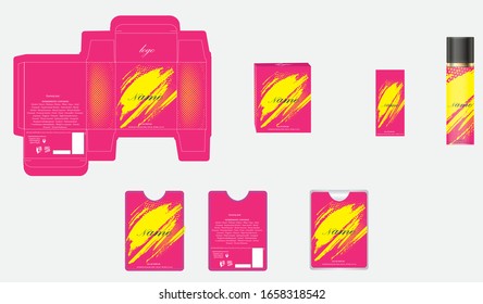 Verpackungsdesign, Luxus-Parfüm-Box, Taschen-Parfüm- und Deko-Design-Vorlage und Modell-Box. Illustration Vektorillustration.