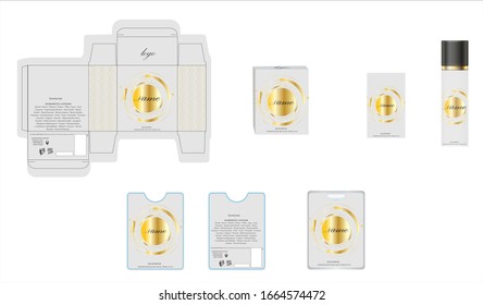 Packaging design, luxury perfume box,  pocket perfume and deo design template and mock up box. Illustration vector.