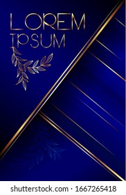 Packaging design, luxury perfume box design template and breadboard box. Illustration vector, cover, banner, blue with gold stripes background.