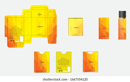 Diseño de embalajes, caja de perfumes de lujo, plancha de perfume de bolsillo y diseño seo y caja de maquetas. Vector de ilustración.