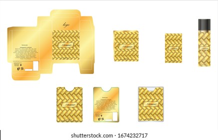 Diseño de embalajes, caja de perfumes de lujo, plancha de perfume de bolsillo y diseño seo y caja de maquetas. Vector de ilustración.