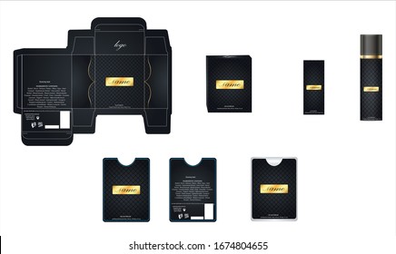Packaging design, luxury perfume box, pocket perfume and deo design template and mock up box. Illustration vector.