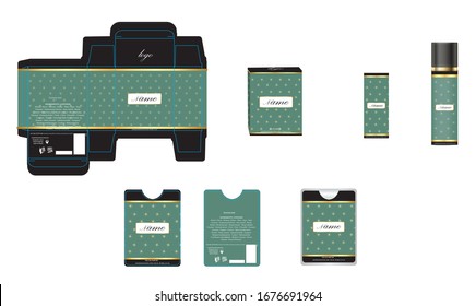 Packaging design, luxury perfume box, pocket perfume and deo design template and mock up box. Illustration vector.