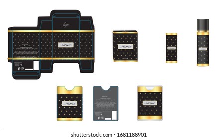 Packaging design, luxury perfume box, pocket perfume and deo design template and mock up box. Illustration vector.