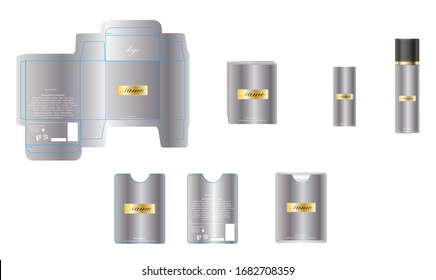Verpackungsdesign, Luxus-Parfüm-Box, Taschen-Parfüm- und Deko-Design-Vorlage und Modell-Box. Illustration Vektorillustration.