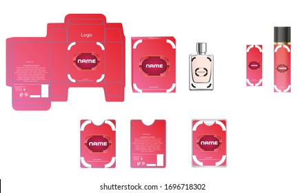 Verpackungsdesign, Luxus-Parfüm-Box, Taschen-Parfüm- und Deko-Design-Vorlage und Modell-Box. Illustration Vektorillustration.