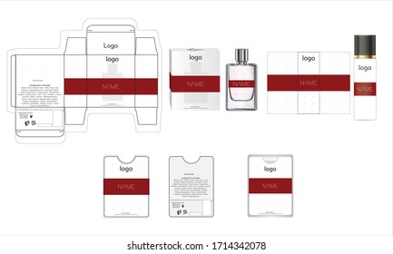 Verpackungsdesign, Luxus-Parfüm-Box, Taschen-Parfüm- und Deko-Design-Vorlage und Modell-Box. Illustration Vektorillustration.