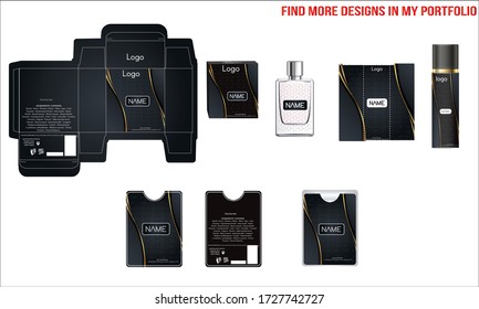 Packaging design, luxury perfume box, pocket perfume and deo design template and mock up box. Illustration vector.