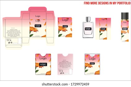 Packaging design, luxury perfume box, pocket perfume and deo design template and mock up box. Illustration vector.