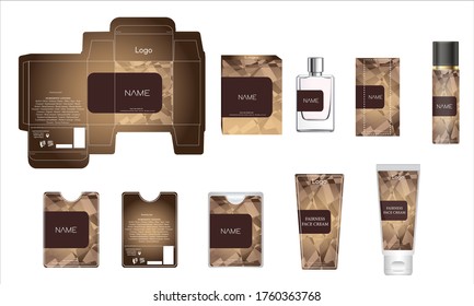 Packaging design, luxury perfume box, pocket perfume, deo design and face cream template and mock up box. Illustration vector.