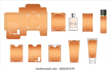 Packaging design, luxury perfume box, pocket perfume, deo design and face cream template and mock up box. Illustration vector.
