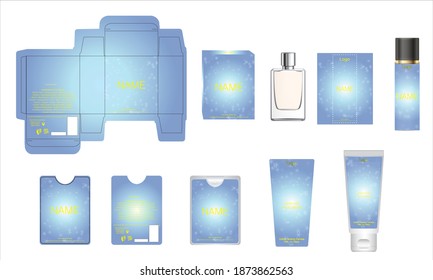 Packaging design, luxury perfume box, pocket perfume, deo design and face cream template and mock up box. Illustration vector.