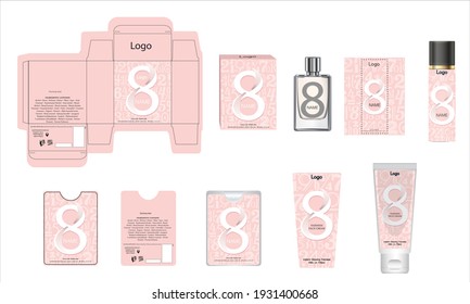 Packaging Design, Luxury Perfume Box, Pocket Perfume, Deo Design And Face Cream Template And Mock Up Box. Illustration Vector.