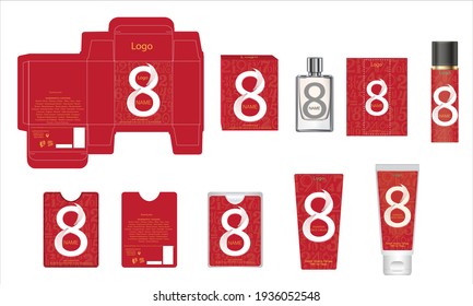 Packaging design, luxury perfume box, pocket perfume, deo design and face cream template and mock up box. Illustration vector.