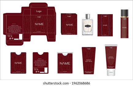 Packaging design, luxury perfume box, pocket perfume, deo design and face cream template and mock up box. Illustration vector.
