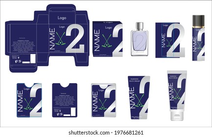 Packaging design, luxury perfume box, pocket perfume, deo design and face cream template and mock up box. Illustration vector.