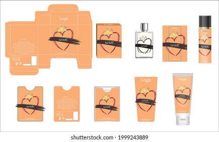 Packaging design, luxury perfume box, pocket perfume, deo design and face cream template and mock up box. Illustration vector.